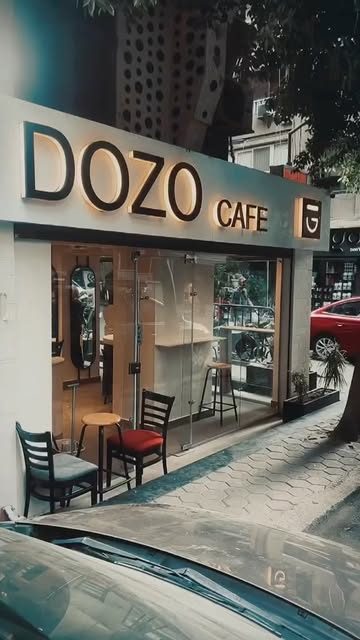 The DOZO Cafe shopfront in Zamalek at night